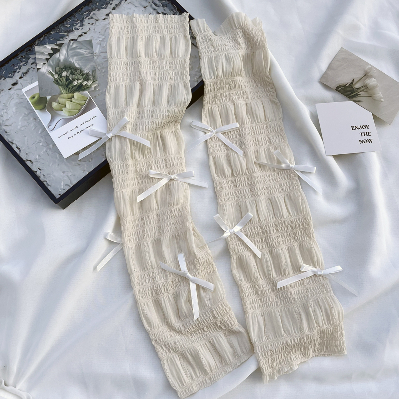 Ženske ljetne UV rukavice za nadlakticu s čipkastom mašnicom, Ice Silk-Nylon smjesa, 71–80% Ice Silk, 21–30% Spandex