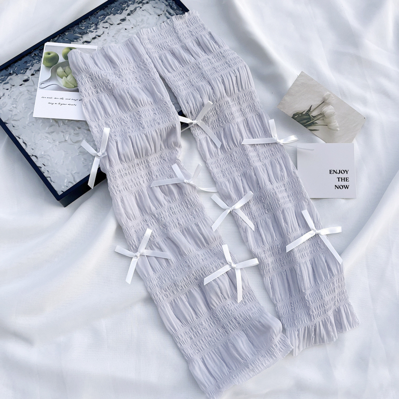 Ženske ljetne UV rukavice za nadlakticu s čipkastom mašnicom, Ice Silk-Nylon smjesa, 71–80% Ice Silk, 21–30% Spandex
