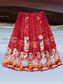 Vaikų Hanfu komplektas su didele išsiuvine sijona, žiemos etninio stiliaus, gyvūnų raštas