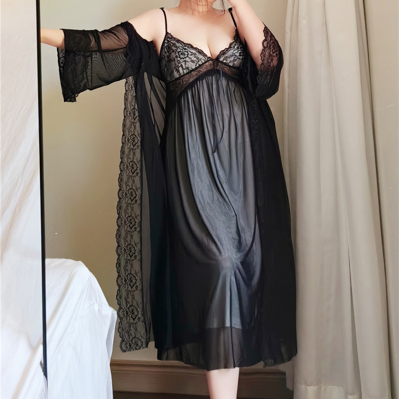 Ženski pidžama set, francuski stil, mrežasta tkanina, poliester, V-dekolte, dugi rukavi, tanke težine 121–140 g/m2, kućna udobnost