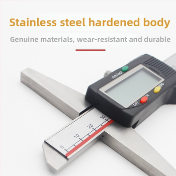 Skaitmeninis gylio matuoklis su skaitmeniniu ekranu, nerūdijantis plienas, 0–150 mm diapazonas, vienu ir dvejais kabliai, aukšta tikslumas