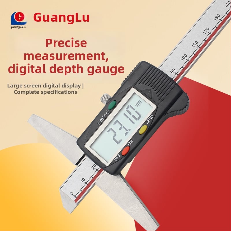 Skaitmeninis gylio matuoklis su skaitmeniniu ekranu, nerūdijantis plienas, 0–150 mm diapazonas, vienu ir dvejais kabliai, aukšta tikslumas