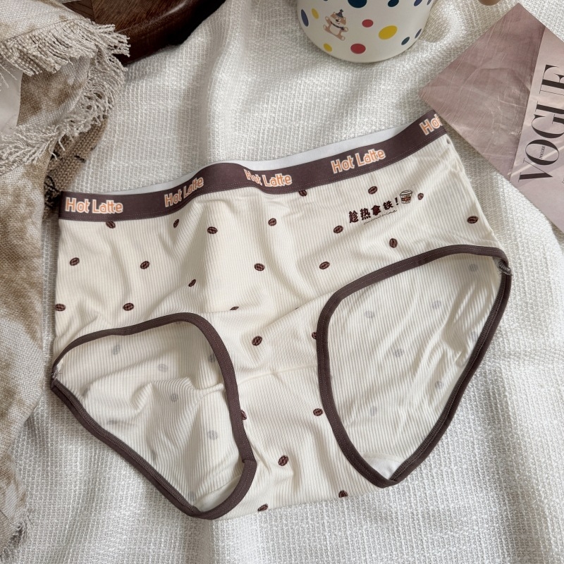 Plus-Size Γυναικείες Εσώρουχες από Βισκόζη — Διαπνοές, 80–90% Βισκόζη, Μεσαία Μέση, Βαμβακερή Επένδυση, Εκτύπωση Κόκκων Καφέ, Ριμπ Ύφανση