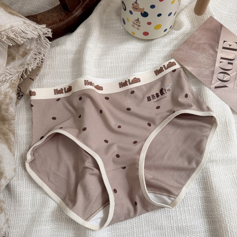 Plus-Size Γυναικείες Εσώρουχες από Βισκόζη — Διαπνοές, 80–90% Βισκόζη, Μεσαία Μέση, Βαμβακερή Επένδυση, Εκτύπωση Κόκκων Καφέ, Ριμπ Ύφανση