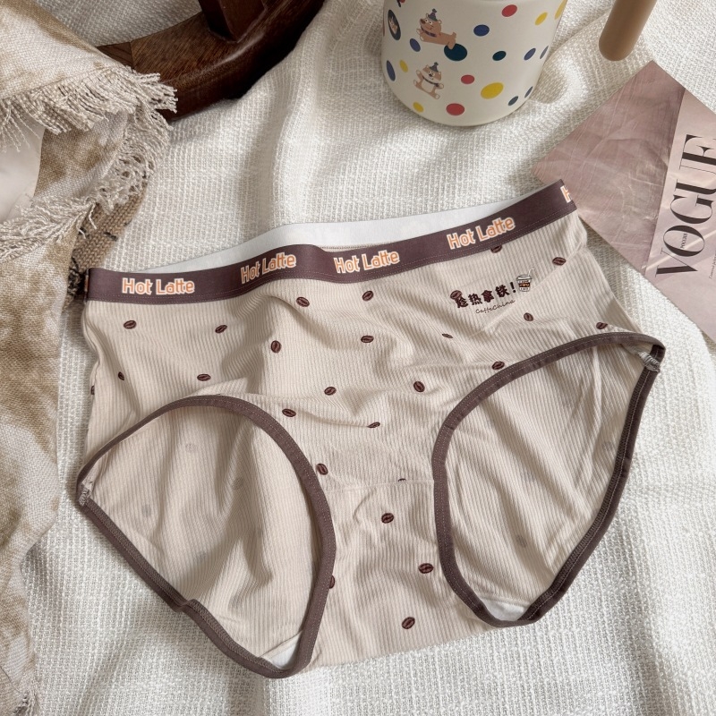 Plus-Size Γυναικείες Εσώρουχες από Βισκόζη — Διαπνοές, 80–90% Βισκόζη, Μεσαία Μέση, Βαμβακερή Επένδυση, Εκτύπωση Κόκκων Καφέ, Ριμπ Ύφανση