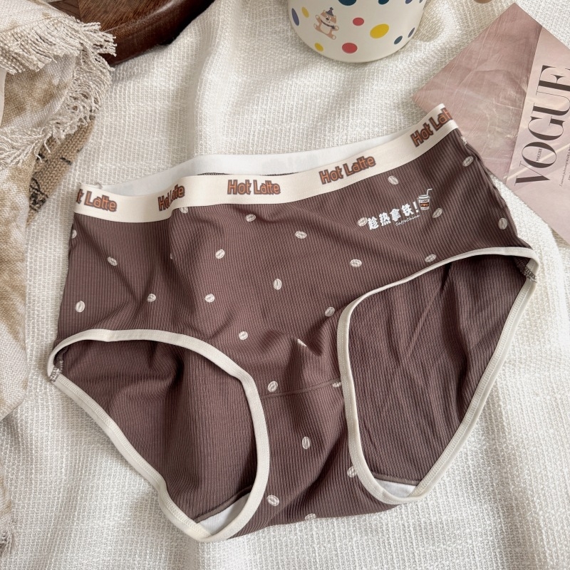 Plus-Size Γυναικείες Εσώρουχες από Βισκόζη — Διαπνοές, 80–90% Βισκόζη, Μεσαία Μέση, Βαμβακερή Επένδυση, Εκτύπωση Κόκκων Καφέ, Ριμπ Ύφανση