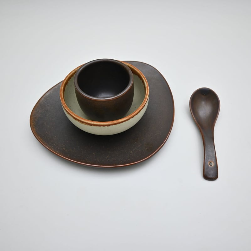 Keramički set od četiri dijela: pločica od kostiju, čaša za vodu, žlica i zdjela – Novi kineski stil, planinski divlji motiv; Materijal: keramika; Uzorak: jednofarban; Oblik: nepravilni