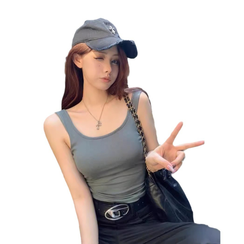 Kamisol s ugrađenim jastučićima za prsa, lagani ljetni top na preklop, slim fit, duljina 50-65 cm, jednobojni materijal od poliestera s elastanom (70-80% poliester, <30% elastan); nepomične naramenice; Ljeto 2024