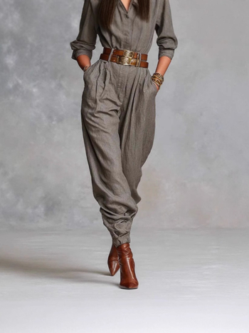 Полиестерен гащеризон с дълги ръкави, яка на риза, джобове, висока талия