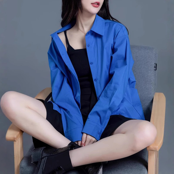 Ženska košulja u kardigan-stilu, pamuk, dugi rukavi, kvadratni ovratnik, kolaz dizajn