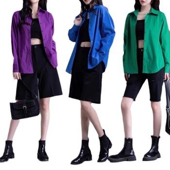 Ženska košulja u kardigan-stilu, pamuk, dugi rukavi, kvadratni ovratnik, kolaz dizajn