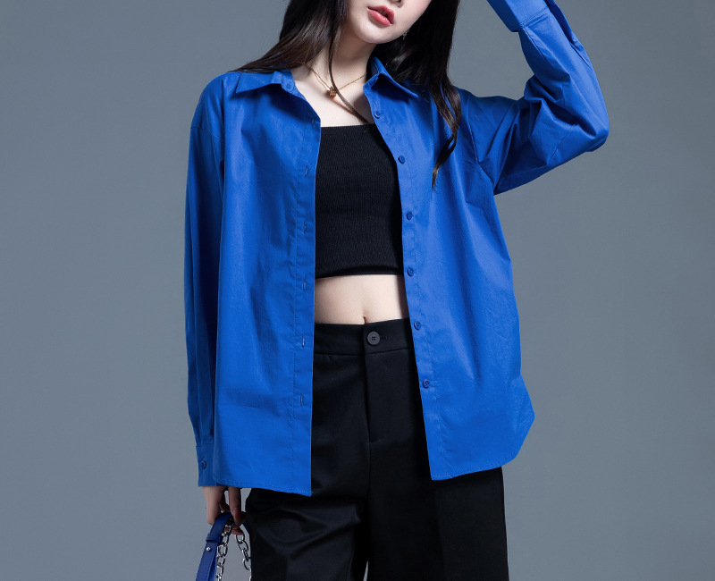 Ženska košulja u kardigan-stilu, pamuk, dugi rukavi, kvadratni ovratnik, kolaz dizajn