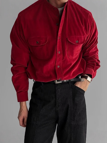 Muška košulja od corduroya, ležerna silueta, dugi rukavi, ovratnik s reverom, dvostruke džepove