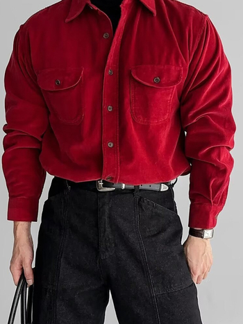 Muška košulja od corduroya, ležerna silueta, dugi rukavi, ovratnik s reverom, dvostruke džepove