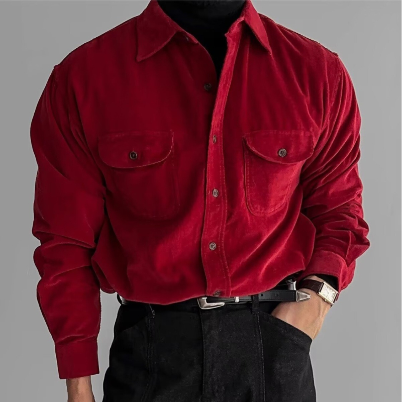 Muška košulja od corduroya, ležerna silueta, dugi rukavi, ovratnik s reverom, dvostruke džepove