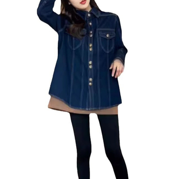 Ženski slojeviti denim košuljno-jakna s mekšim denimom, jedinstven dizajn, korejski stil, opušten kroj za jesen i zimu