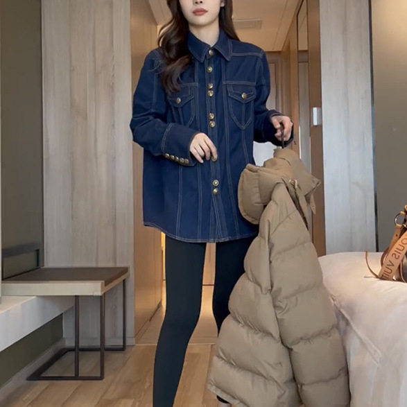 Ženski slojeviti denim košuljno-jakna s mekšim denimom, jedinstven dizajn, korejski stil, opušten kroj za jesen i zimu
