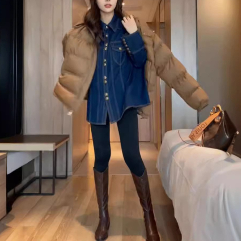 Ženski slojeviti denim košuljno-jakna s mekšim denimom, jedinstven dizajn, korejski stil, opušten kroj za jesen i zimu