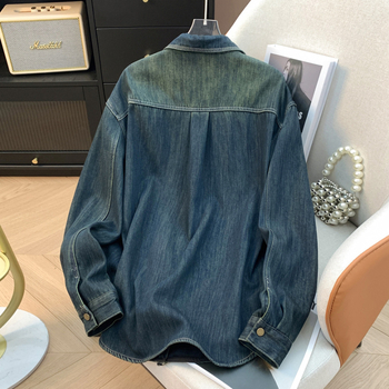 Cămașă din denim cu căptușeală din fleece – stil cardigan, lungime medie