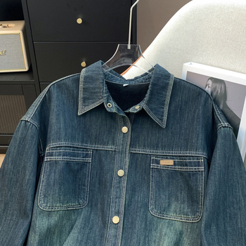 Cămașă din denim cu căptușeală din fleece – stil cardigan, lungime medie