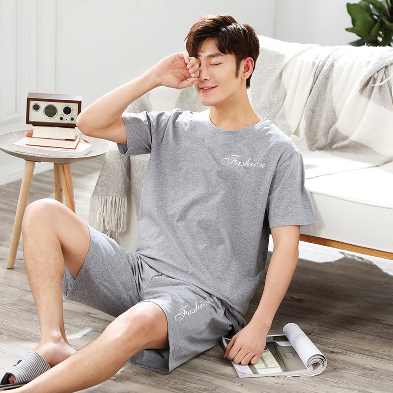 Set pijamale bărbați din modal — stil simplu și casual, guler rotund, mâneci 3/4, pantaloni lungi, îmbrăcăminte de casă