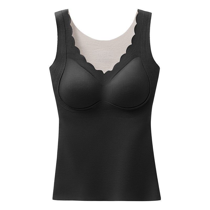 Vesta termică feminină din nailon, fără cusături, cu pernă pentru sân, decolteu în V, margine din catifea