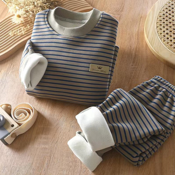 Vaikų flisinės šilumos komplektas dryžuotas, unisex, 3-8 metų amžiaus, ruduo-žiema-pavasaris, pagrindinis audinys: poliesteris 90%