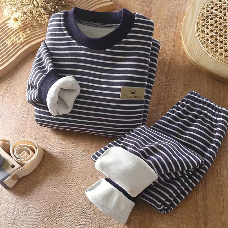 Vaikų flisinės šilumos komplektas dryžuotas, unisex, 3-8 metų amžiaus, ruduo-žiema-pavasaris, pagrindinis audinys: poliesteris 90%