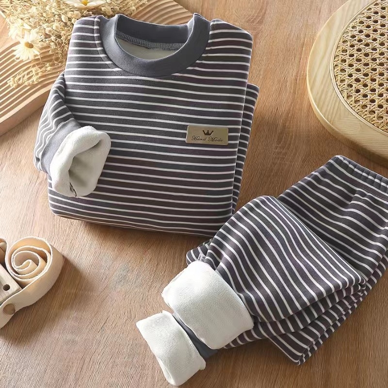 Vaikų flisinės šilumos komplektas dryžuotas, unisex, 3-8 metų amžiaus, ruduo-žiema-pavasaris, pagrindinis audinys: poliesteris 90%