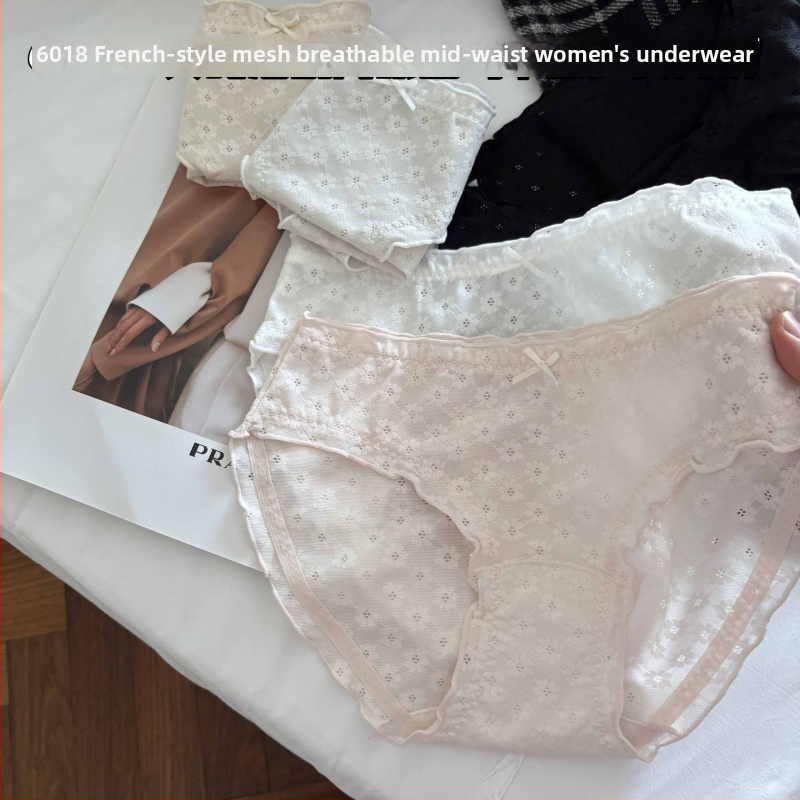 Chiloți pentru fete din nailon 80–90%, respirabili și uscare rapidă, imprimeu tridimensional pe plasă subțire, talie medie