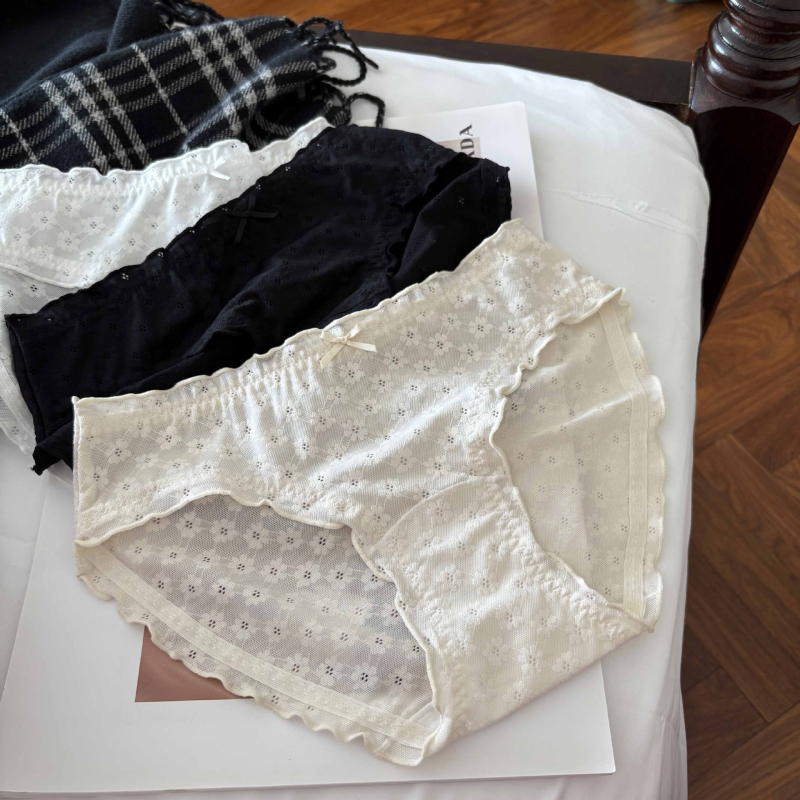 Chiloți pentru fete din nailon 80–90%, respirabili și uscare rapidă, imprimeu tridimensional pe plasă subțire, talie medie