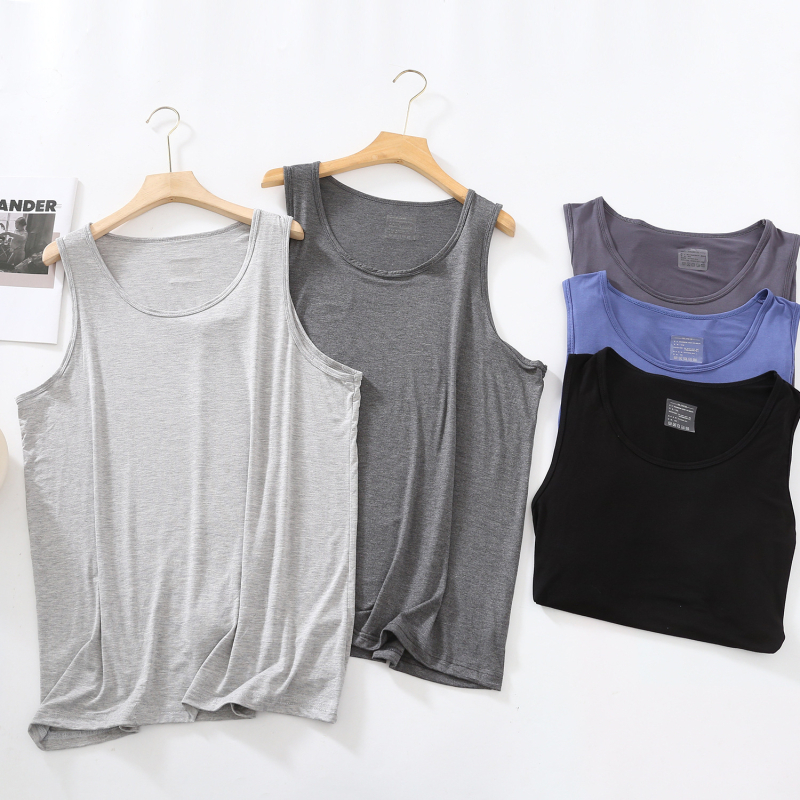 Vestă bărbați din Modal, croială lejeră, fără mâneci, top de vară cu decolteu rotund, 95–100% Modal