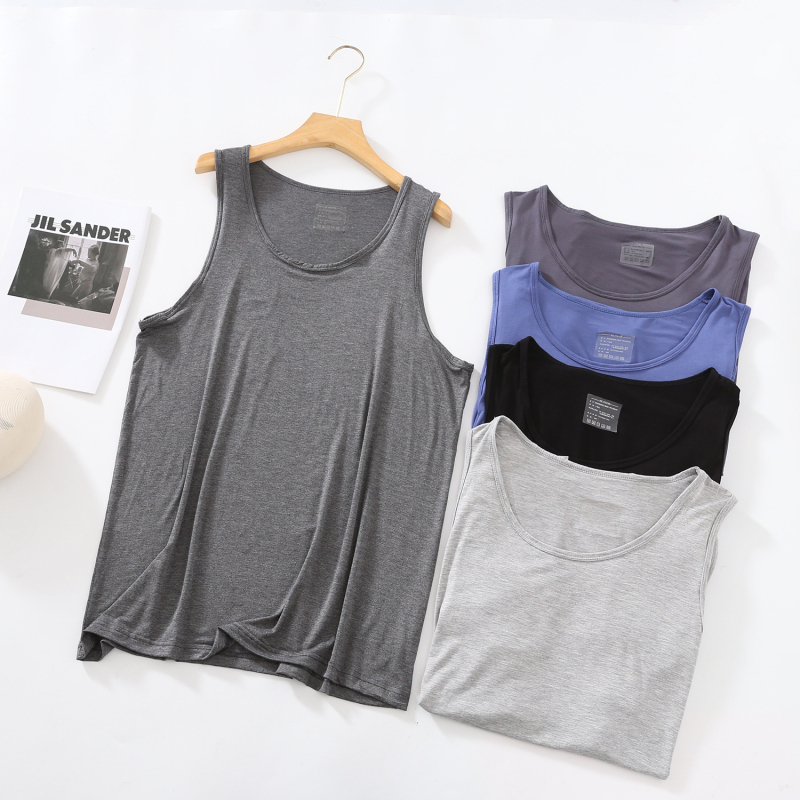 Vestă bărbați din Modal, croială lejeră, fără mâneci, top de vară cu decolteu rotund, 95–100% Modal