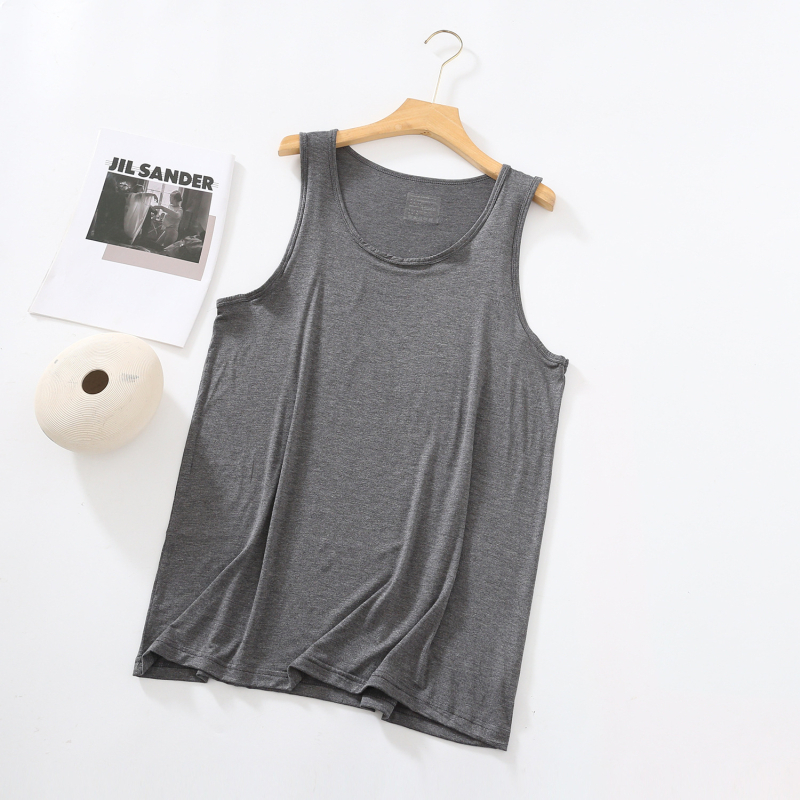 Vestă bărbați din Modal, croială lejeră, fără mâneci, top de vară cu decolteu rotund, 95–100% Modal