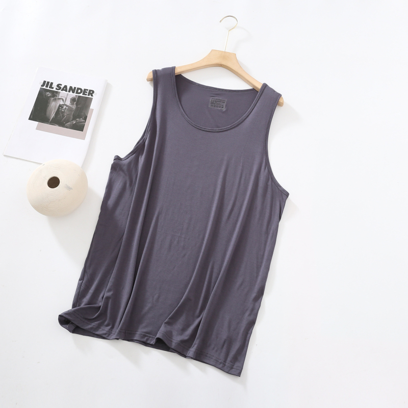 Vestă bărbați din Modal, croială lejeră, fără mâneci, top de vară cu decolteu rotund, 95–100% Modal