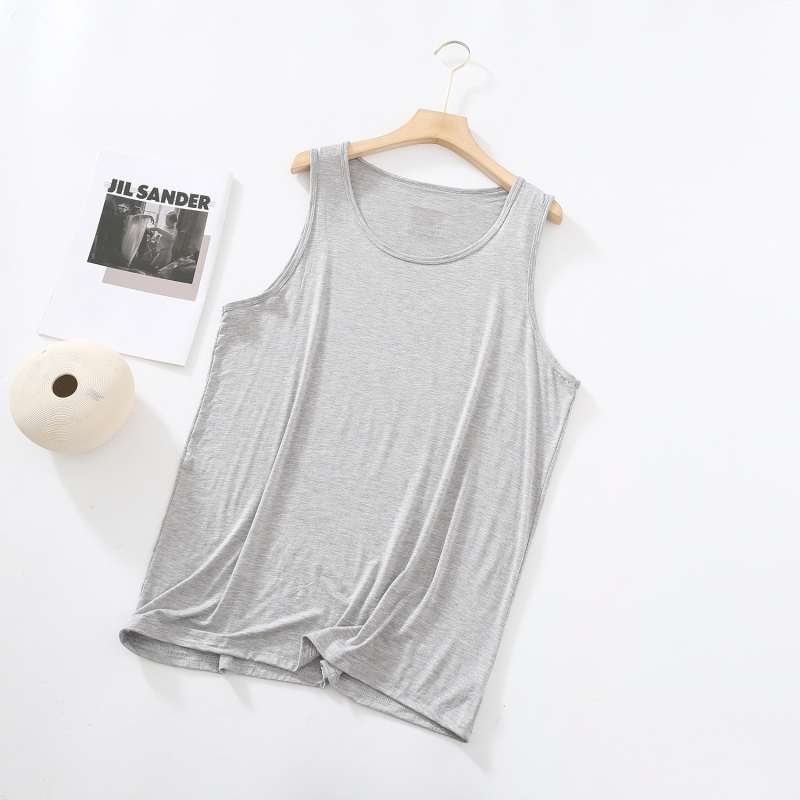 Vestă bărbați din Modal, croială lejeră, fără mâneci, top de vară cu decolteu rotund, 95–100% Modal