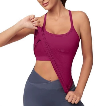 Ženski fitness top s integriranim grudnjakom, s vezicama, bezšivni, uski kroj, srednja duljina 50-65 cm