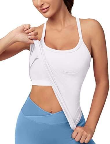 Ženski fitness top s integriranim grudnjakom, s vezicama, bezšivni, uski kroj, srednja duljina 50-65 cm