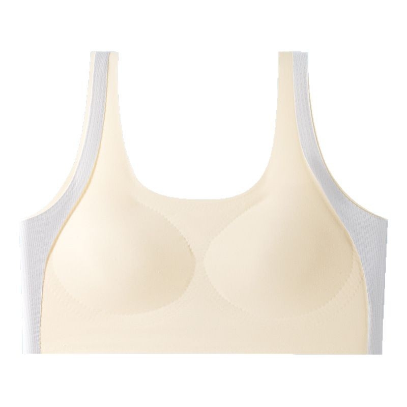 Mergaitėms augimo etapo sportinis liemenėlė be vielos, pilno puodelio, plonas formuojantis putų puodelis, nailono audinys su spandekso pamušalu, fiksuoti dvigubi petukai, kvėpuojantis ir drėgmę sugeriantis