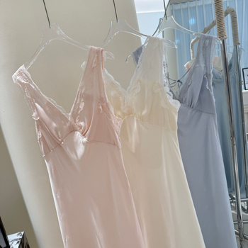 Seksi noćna haljina s otvorenim leđima, bez rukava, od ice silk, ultra-tanka, V-izrez, duga verzija, pogodna za ljeto, proljeće i jesen