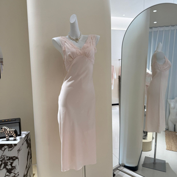 Seksi noćna haljina s otvorenim leđima, bez rukava, od ice silk, ultra-tanka, V-izrez, duga verzija, pogodna za ljeto, proljeće i jesen