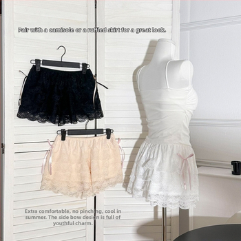 Moteriški nėrinių šortai su vidurio juosmeniu, lengvas nailonas audinys, 84% nailonas, vasaros stilius