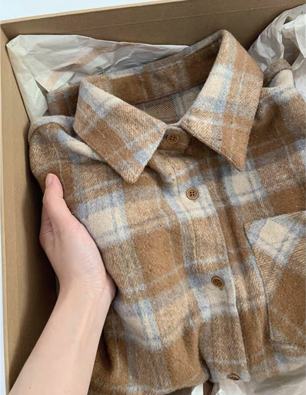 Ženska karirana košulja-jakna, široka ležerna silueta, dugi rukavi, Polo ovratnik, jednostruko kopčanje, elegantan gradski stil, jesen 2025