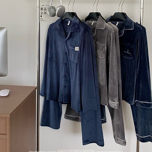 Muški Island Velvet set pidžama — podstavljeno flisom, rever ovratnik, dugi rukavi, 251–300 g/m², 2-dijelni