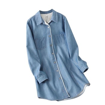 Denim dzseki-ing polo gallérral, laza szabás, pamut-keverék anyag, csattos záródás