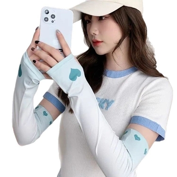 Градиентни Ice Silk ръкави за момичета - защита за ръката и предмишницата, мотив сърце, лято, 81–95% Ice Silk (полиестер) и ≤10% спандекс