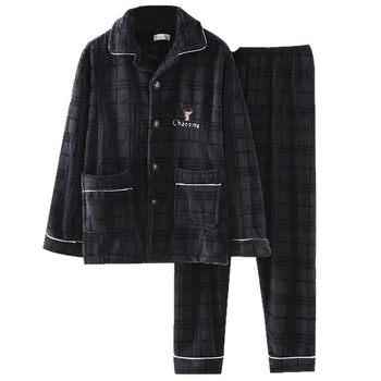 Set de pijamale cu guler rever, din catifea de flanel, 100% poliester, țesătură extra groasă 351–400 g/m², mâneci lungi