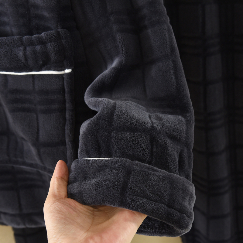 Set de pijamale cu guler rever, din catifea de flanel, 100% poliester, țesătură extra groasă 351–400 g/m², mâneci lungi