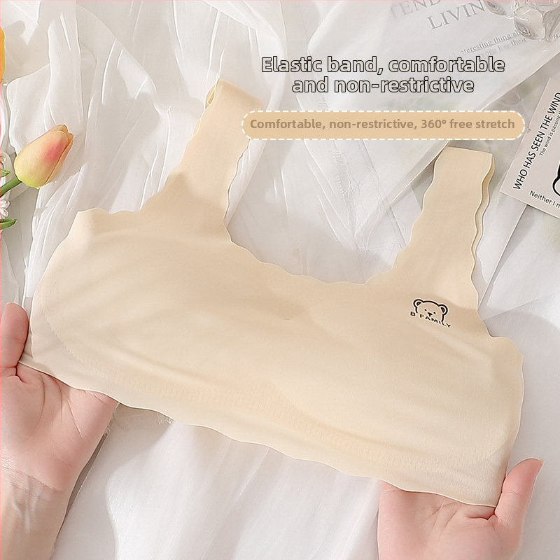 12–16 metų mergaitėms be siūlių liemenėlė iš nailono, pilna taurė, latex formuoti puodeliai, fiksuotos dvigubos petnešos, įdėklas 70–80% spandekso