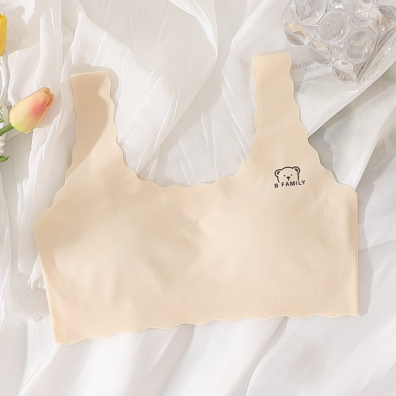 12–16 metų mergaitėms be siūlių liemenėlė iš nailono, pilna taurė, latex formuoti puodeliai, fiksuotos dvigubos petnešos, įdėklas 70–80% spandekso